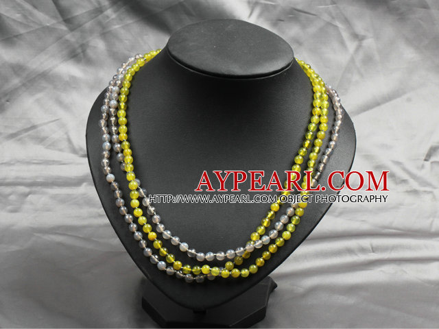 Gorgeous Long Style Grey Agate And Korean Jade Necklace 