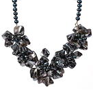 Amazing Black Pearl and Black Shell Flower Necklace with Moonlight Clasp