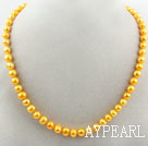 8-9mm ronde perle d'eau douce teinte jaune collier de perles