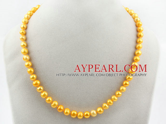 8-9mm Round Yellow Färgat Freshwater Pearl pärlstav halsband