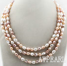 Tre Strands Vit Rosa Lila Freshwater Baroque Pearl Halsband