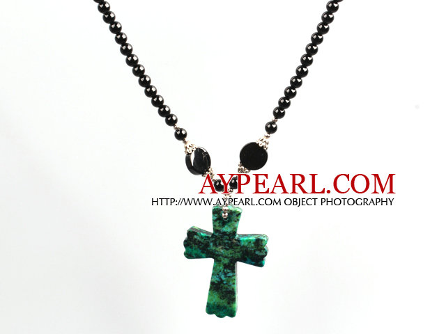 Black Agate and Phoenix Corss Pendant Necklace