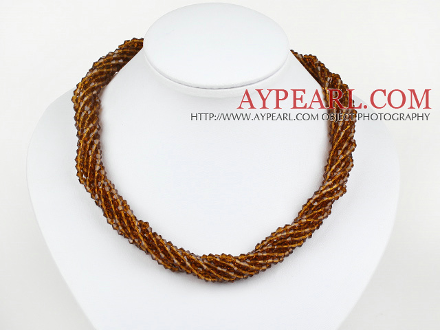 17,7 inches multi strand 4mm röd brun kristall halsband med magnetlås