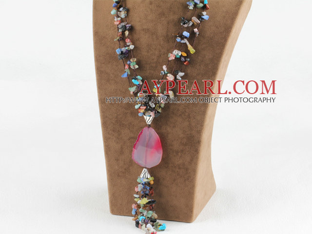 17.7 inches Y shape multi strand agate chips necklace