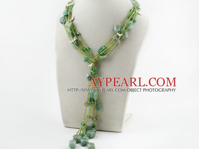 Grønn Series Multi Strands Aventuringlas og Green Pearl Crystal halskjede