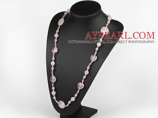 31.5 inches round and heart shape rose quartze necklace