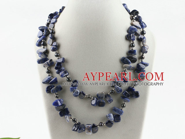 39.4 inches long style sodalite and pearl necklace