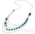 metal jewelry hot design faceted blue agate and metal ball charm necklace