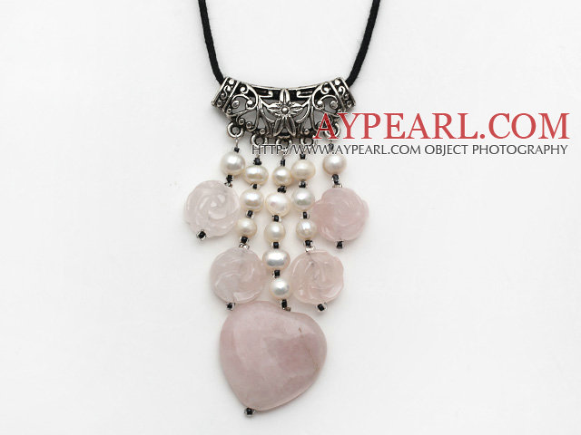 beautiful pearl rose quartze necklace with extendable chain