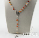 31,5 inches bønn perler, 6-8mm naturlige farge agat kjede rosenkrans med kryss