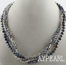 17.7 inches multi strand black pearl and gray crystal necklace with magnetic clasp