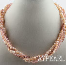 17.7 inches multi strand pink pearl and crystal necklace with magnetic clasp