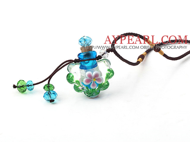 Enkel stil blomma form färgad glasyr Parfym Flaska hängande halsband (Färg Random och tråden kan justeras)