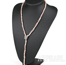 27.6 inches Y shape natural pink necklace with butterfly clasp