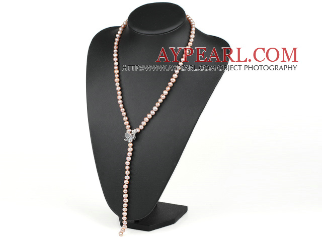 27,6 Zoll Y-Form natürlichen rosa Halskette mit Faltschliesse