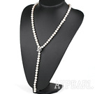 27.6 inchi Y forma naturala alb colier de perle cu incuietoare fluture