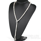 27.6 inches Y shape natural white pearl necklace with butterfly clasp