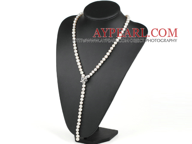 27.6 inchi Y forma naturala alb colier de perle cu incuietoare fluture