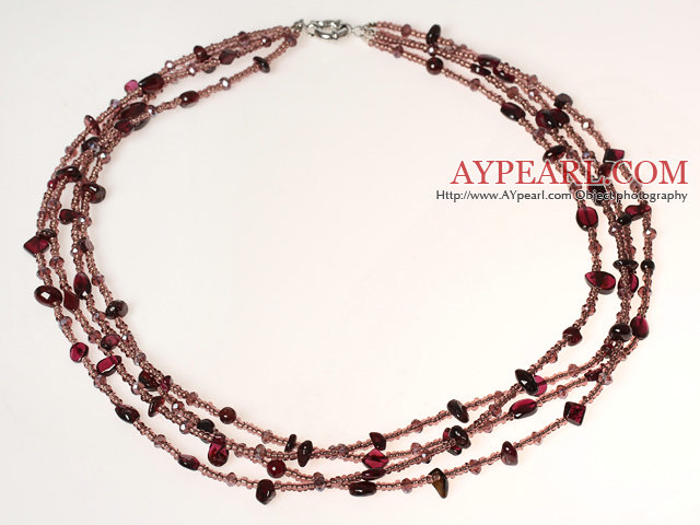 Multi Strands Garnet and Crystal Necklace