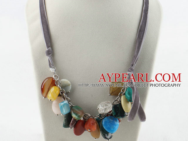 Sale Promotion: Verschiedene Multi Stein Halskette mit grau Cord