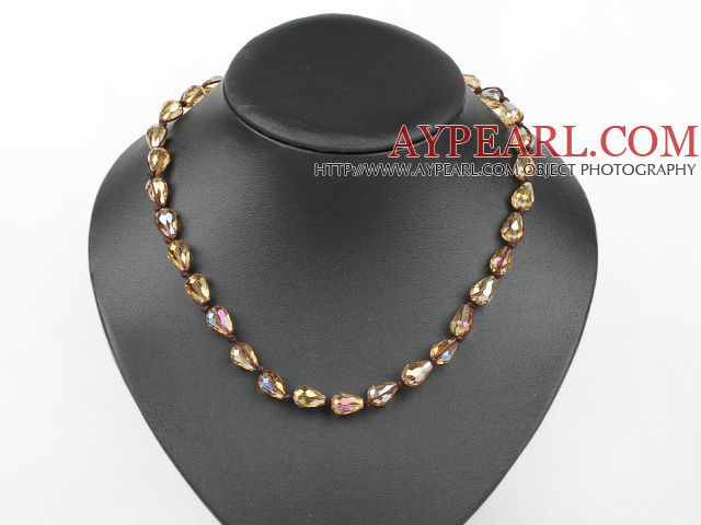 17.7 inches drop shape yellow crystal necklace with extendable chain