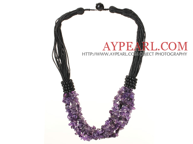 multi strand 6-7mm amethyst chips necklace