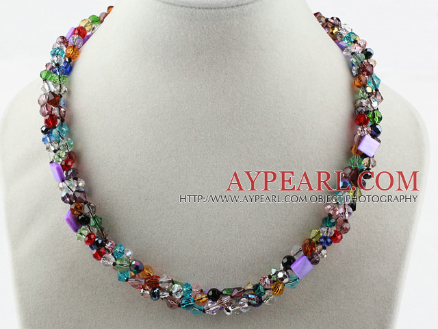 Multi Strands Multi Color Crystal Necklace with Magnetic Clasp