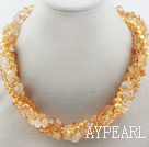 Multi Strand Critine And Yellow Freshwater Pearl Necklace with Moonlight Clasp