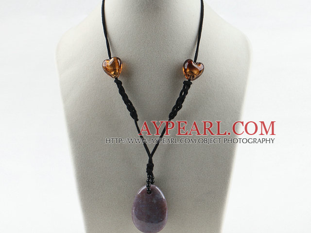 Simple style brown colored glaze and oval shape Indian agate pendant necklace