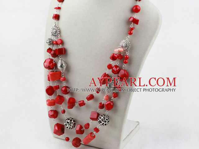 Assortiment collier multi Coral couche rouge avec mousqueton