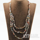 Wholesale Three layer multi color rutilated quartz and white pearl necklace
