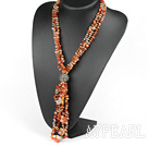 Y shape three strand fillet agate chip necklace