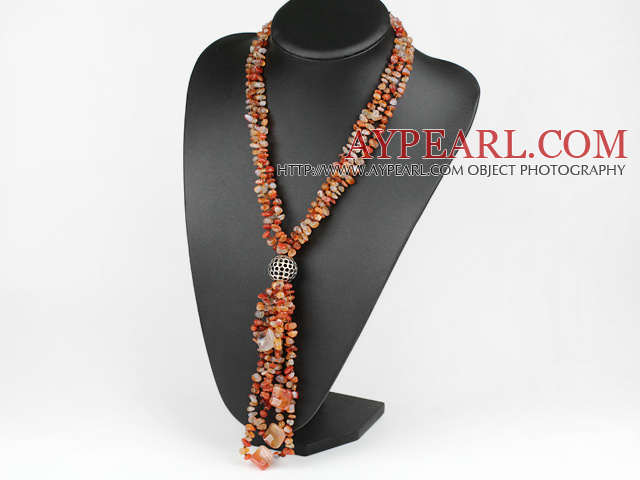 Y shape three strand fillet agate chip necklace