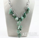 Y style aventurine stone necklace with bold metal chain