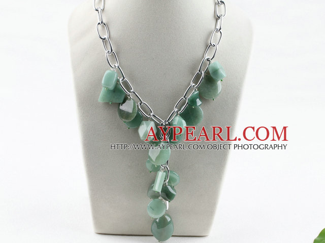 Y style aventurine stone necklace with bold metal chain