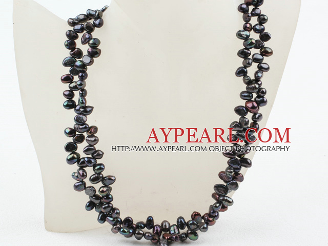 Classic Design Two Strands Top Drilled Black FW Pearl Necklace