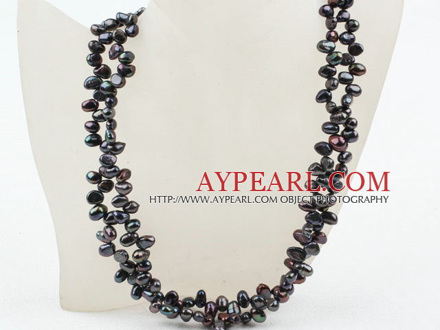 Classic Design To Strands Top Boret Svart FW Pearl Necklace