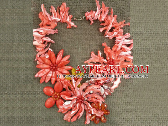 Fantastiskt Vackra Vattenmelon Red Shell Flower Statement Party Halsband