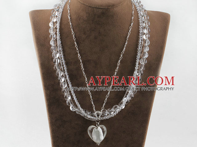 hot 17.7 inches multi strand clear crystal necklace with heart pendant