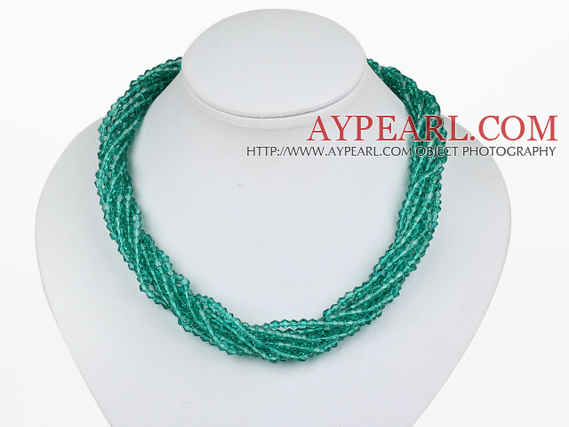 17,7 inches multi strand sjö grön kristall halsband med magnetlås