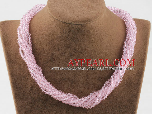 17.7 inches multi strand light pink crystal necklace with magnetic clasp