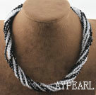 17.7 inches multi strand white and black crystal necklace with magnetic clasp