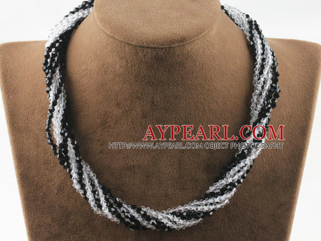 17,7 inches multi strand vitt och svart kristall halsband med magnetlås