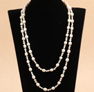 Graceful Long Style Double Strand Natural White Freshwater Pearl Necklace (Sweater Chain)