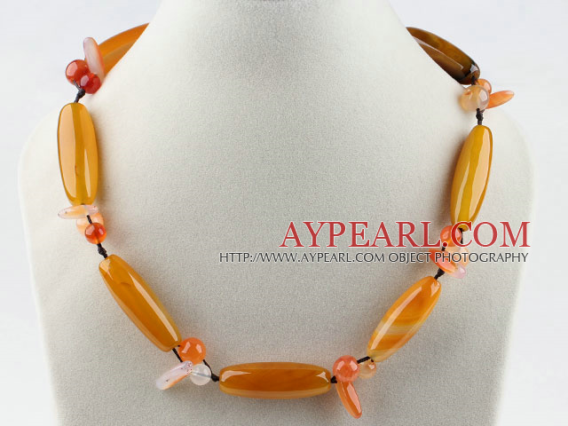 Single strand orangle yellow color bucket shape agate necklace