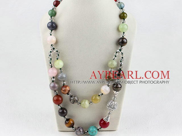 Two layer assorted multi color multi stone and crystal necklace