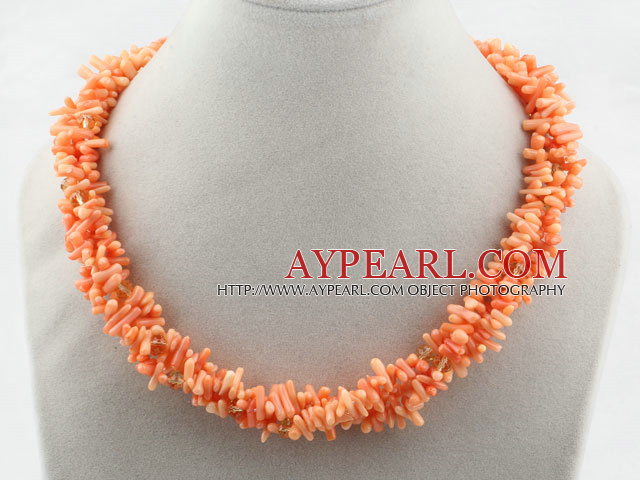 Multi Strands Orange Coral Branch Necklace with Magnetic Clasp