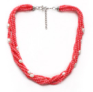 multi strand white pearl coral necklace with extendable chain