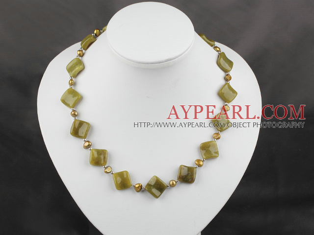trendy brown pearl and olive stone necklace 