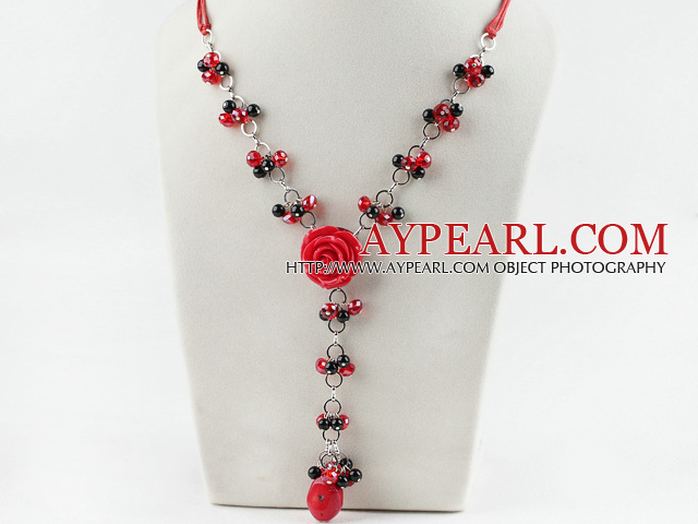 coral agate and crystal necklace with flower